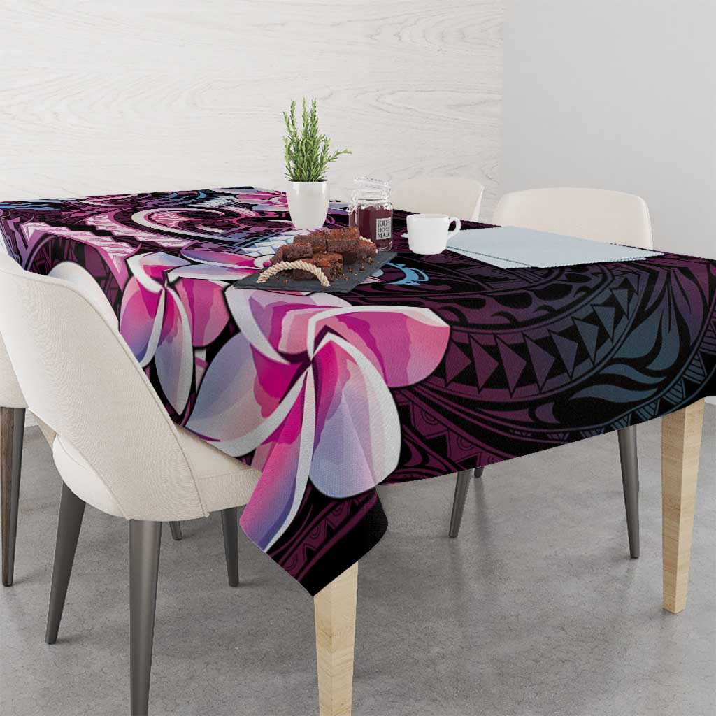 Polynesian Art Tattoo Tablecloth Plumeria Flowers Pink Gradient