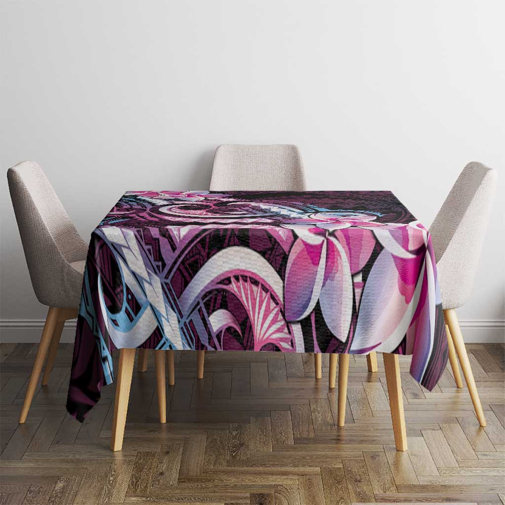 Polynesian Art Tattoo Tablecloth Plumeria Flowers Pink Gradient