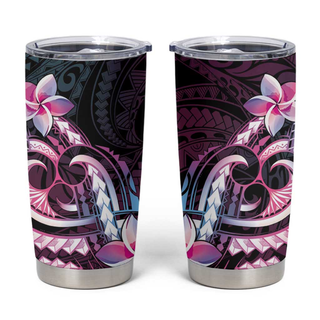 Polynesian Art Tattoo Tumbler Cup Plumeria Flowers Pink Gradient