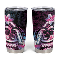 Polynesian Art Tattoo Tumbler Cup Plumeria Flowers Pink Gradient