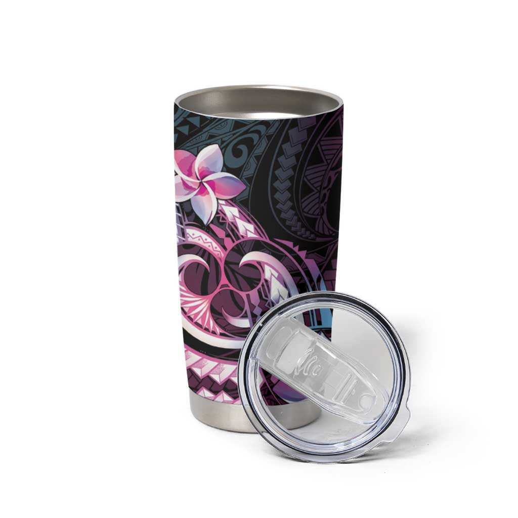 Polynesian Art Tattoo Tumbler Cup Plumeria Flowers Pink Gradient
