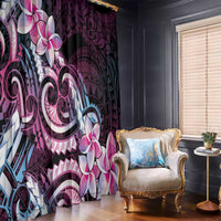 Polynesian Art Tattoo Window Curtain Plumeria Flowers Pink Gradient