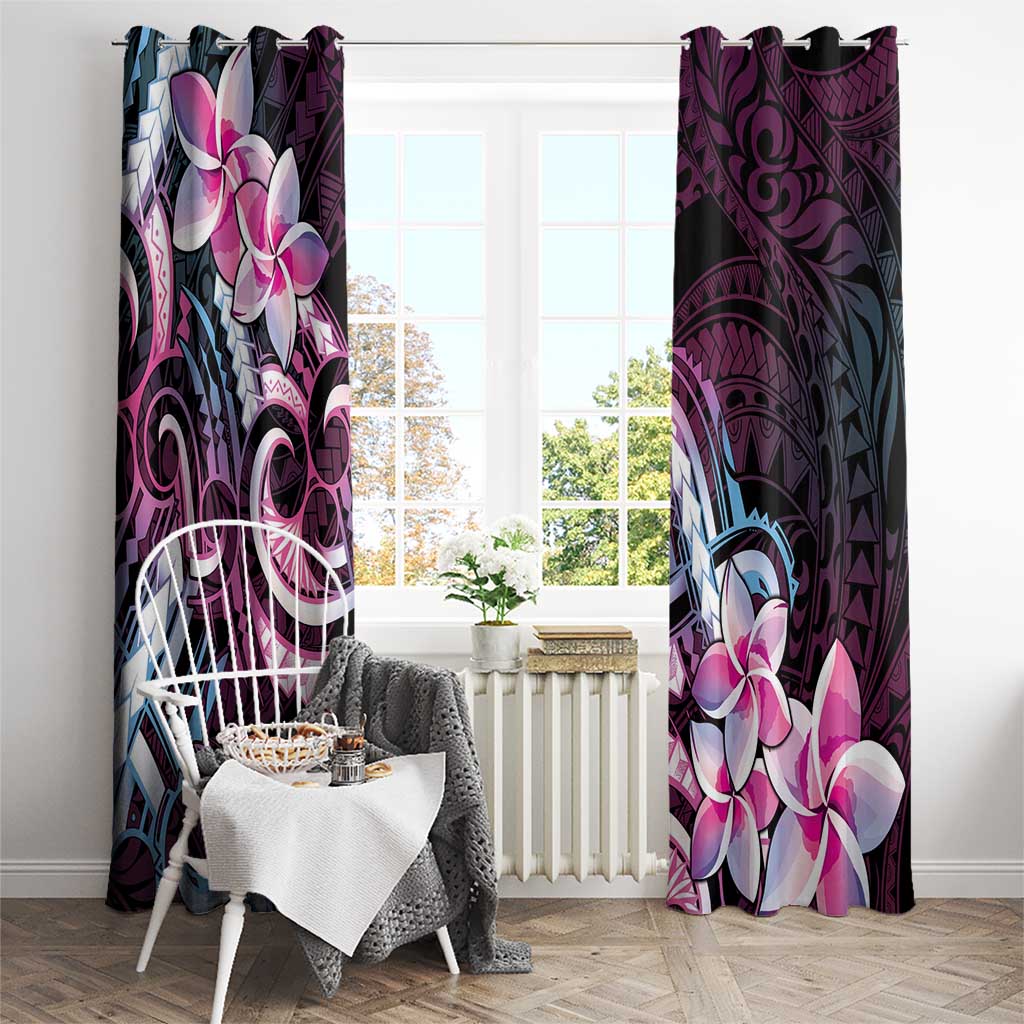 Polynesian Art Tattoo Window Curtain Plumeria Flowers Pink Gradient