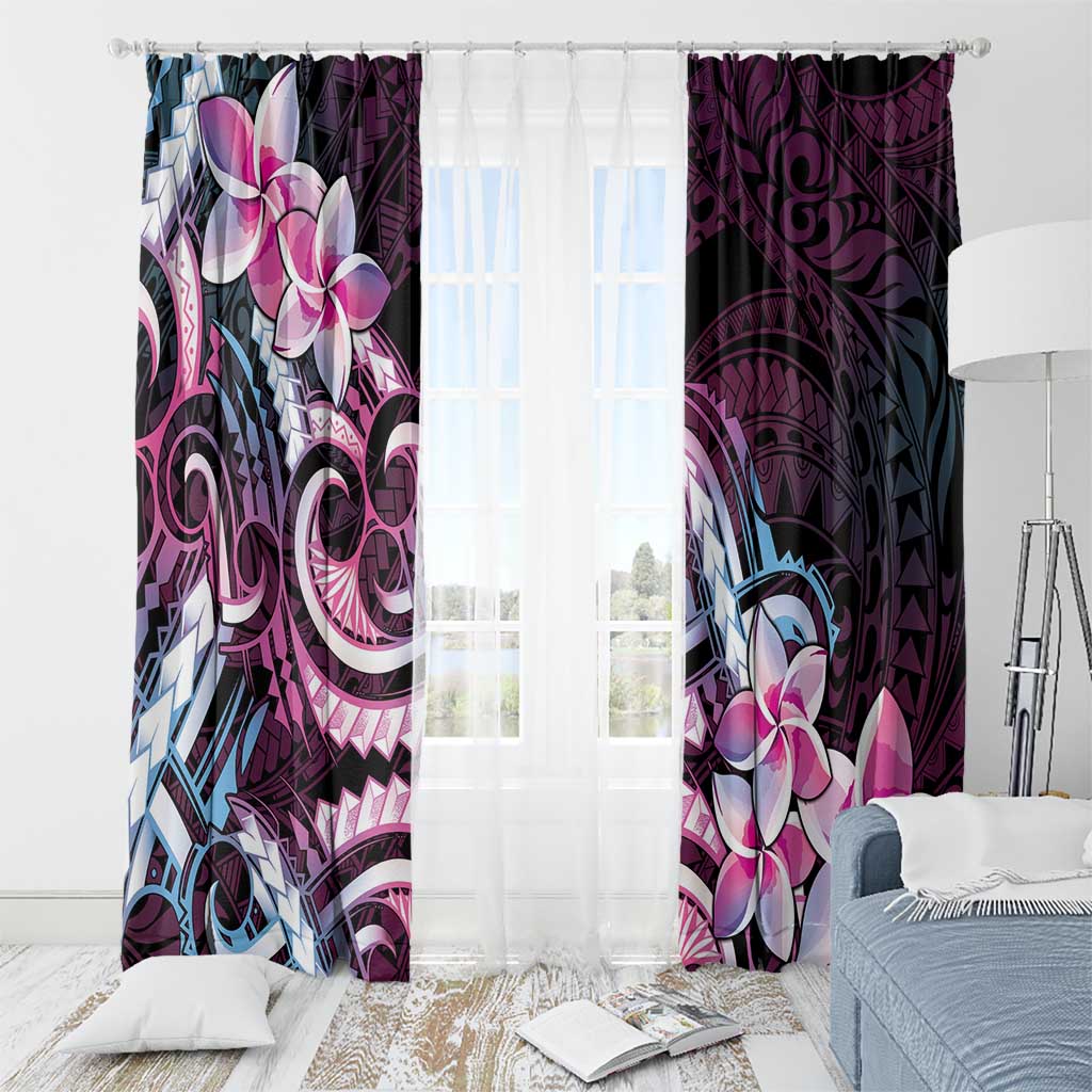 Polynesian Art Tattoo Window Curtain Plumeria Flowers Pink Gradient