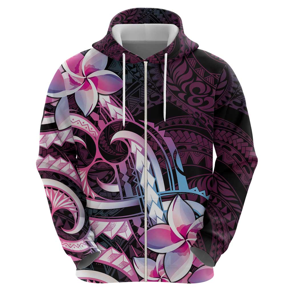 Polynesian Art Tattoo Zip Hoodie Plumeria Flowers Pink Gradient LT05 - Polynesian Pride