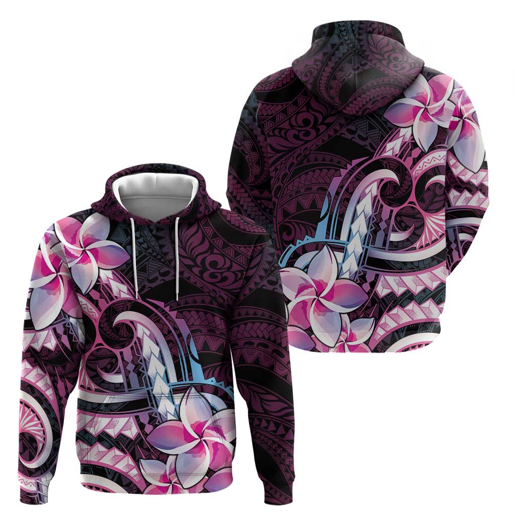 Polynesian Art Tattoo Zip Hoodie Plumeria Flowers Pink Gradient LT05 - Polynesian Pride