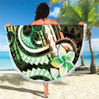 Polynesian Art Tattoo Beach Blanket Plumeria Flowers Green Gradient