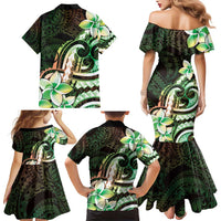 Polynesian Art Tattoo Family Matching Mermaid Dress and Hawaiian Shirt Plumeria Flowers Green Gradient LT05 - Polynesian Pride