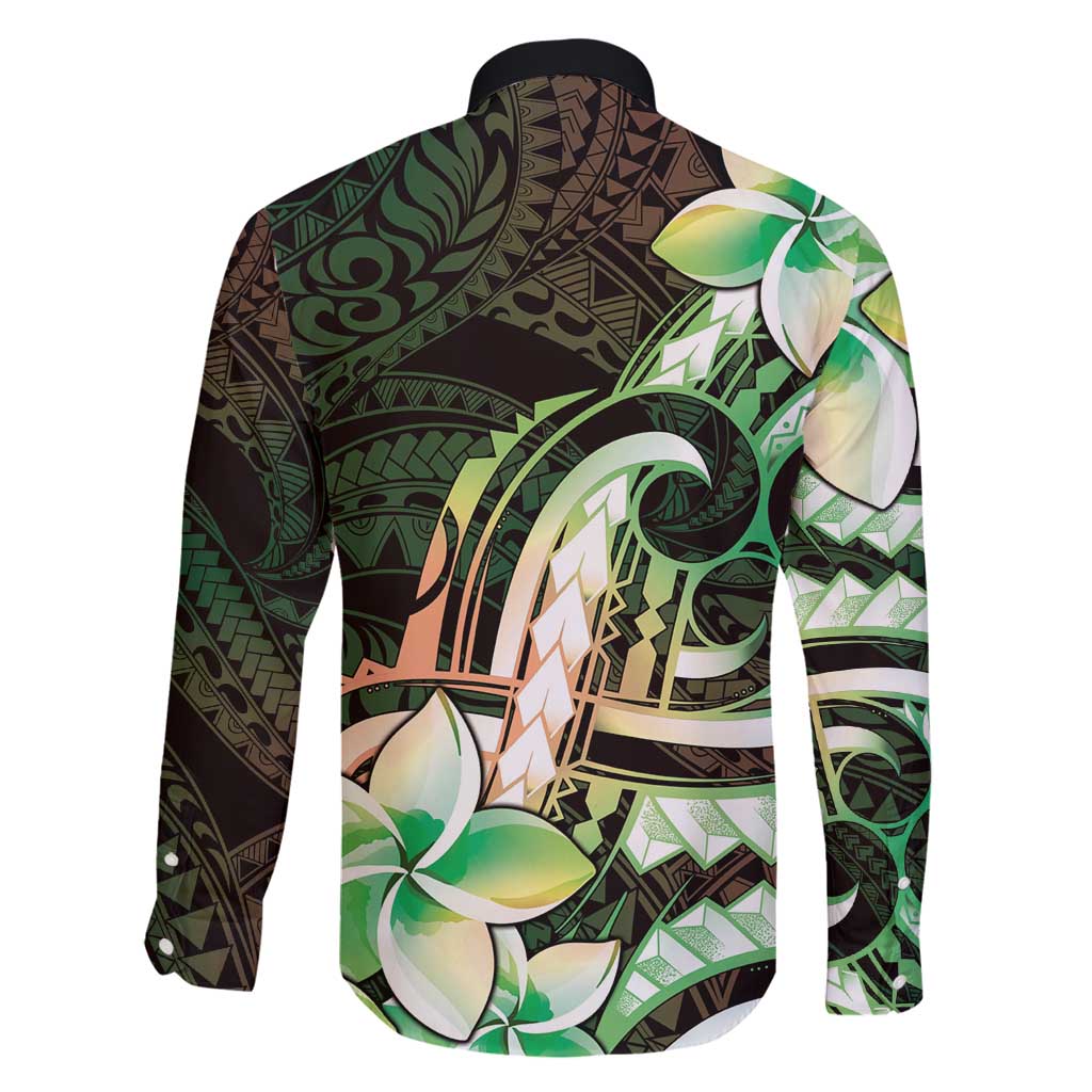 Polynesian Art Tattoo Family Matching Mermaid Dress and Hawaiian Shirt Plumeria Flowers Green Gradient LT05 - Polynesian Pride