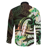 Polynesian Art Tattoo Family Matching Off The Shoulder Long Sleeve Dress and Hawaiian Shirt Plumeria Flowers Green Gradient LT05 - Polynesian Pride