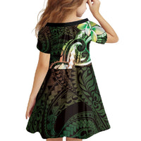 Polynesian Art Tattoo Family Matching Short Sleeve Bodycon Dress and Hawaiian Shirt Plumeria Flowers Green Gradient LT05 - Polynesian Pride