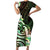 Polynesian Art Tattoo Family Matching Short Sleeve Bodycon Dress and Hawaiian Shirt Plumeria Flowers Green Gradient