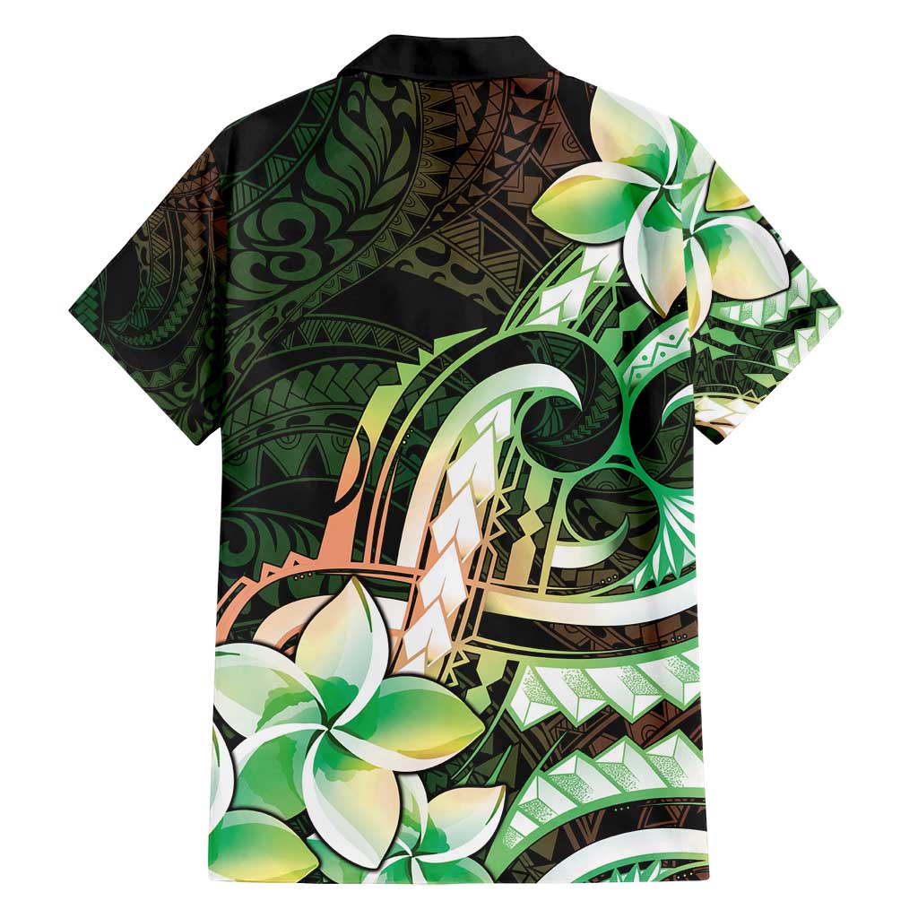 Polynesian Art Tattoo Family Matching Summer Maxi Dress and Hawaiian Shirt Plumeria Flowers Green Gradient
