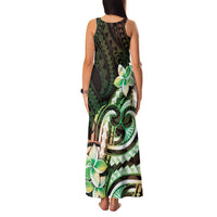 Polynesian Art Tattoo Family Matching Tank Maxi Dress and Hawaiian Shirt Plumeria Flowers Green Gradient