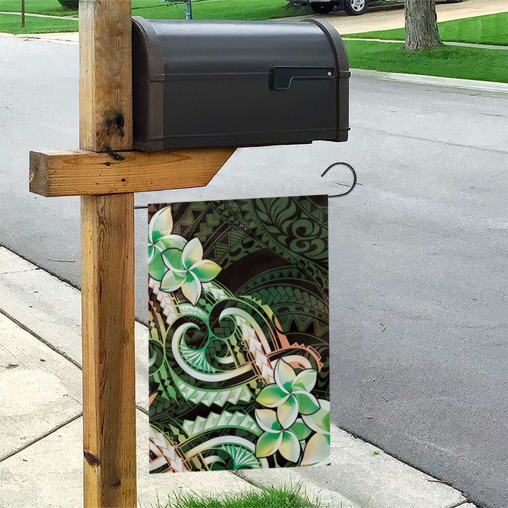 Polynesian Art Tattoo Garden Flag Plumeria Flowers Green Gradient