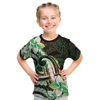 Polynesian Art Tattoo Kid T Shirt Plumeria Flowers Green Gradient