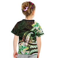 Polynesian Art Tattoo Kid T Shirt Plumeria Flowers Green Gradient