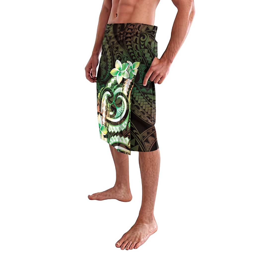 Polynesian Art Tattoo Lavalava Plumeria Flowers Green Gradient