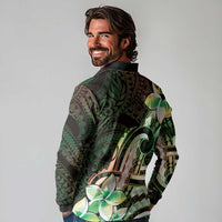 Polynesian Art Tattoo Long Sleeve Polo Shirt Plumeria Flowers Green Gradient LT05 - Polynesian Pride