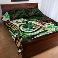 Polynesian Art Tattoo Quilt Bed Set Plumeria Flowers Green Gradient