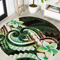 Polynesian Art Tattoo Round Carpet Plumeria Flowers Green Gradient