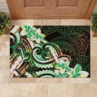 Polynesian Art Tattoo Rubber Doormat Plumeria Flowers Green Gradient