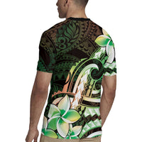 Polynesian Art Tattoo Rugby Jersey Plumeria Flowers Green Gradient