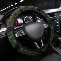 Polynesian Art Tattoo Steering Wheel Cover Plumeria Flowers Green Gradient