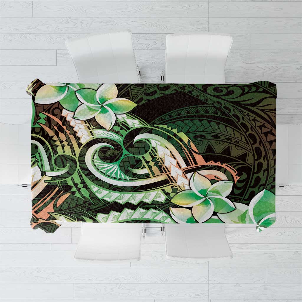Polynesian Art Tattoo Tablecloth Plumeria Flowers Green Gradient
