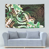 Polynesian Art Tattoo Tapestry Plumeria Flowers Green Gradient
