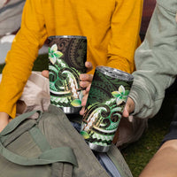 Polynesian Art Tattoo Tumbler Cup Plumeria Flowers Green Gradient