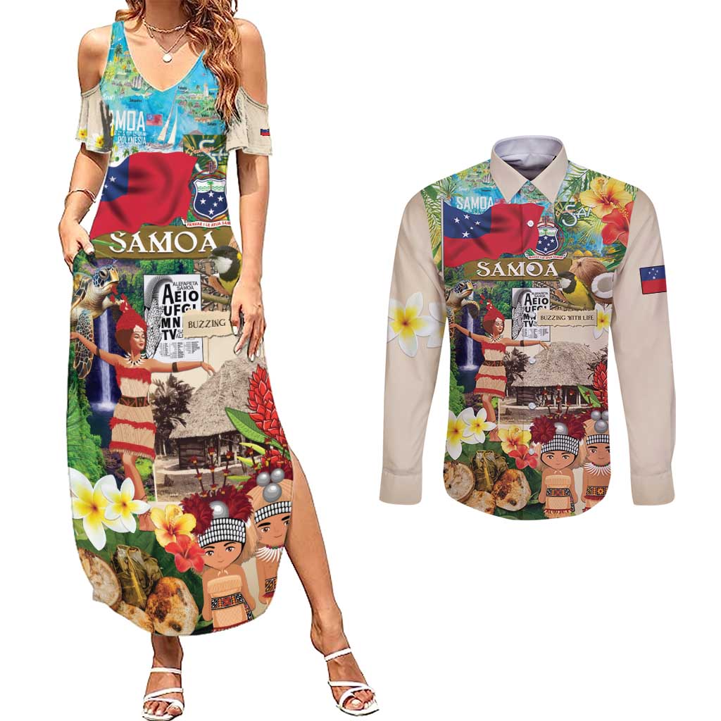 Samoa Culture Couples Matching Summer Maxi Dress and Long Sleeve Button Shirt Embracing The Spirit