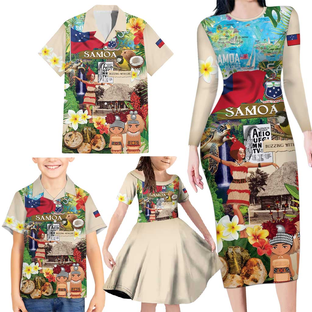 Samoa Culture Family Matching Long Sleeve Bodycon Dress and Hawaiian Shirt Embracing The Spirit