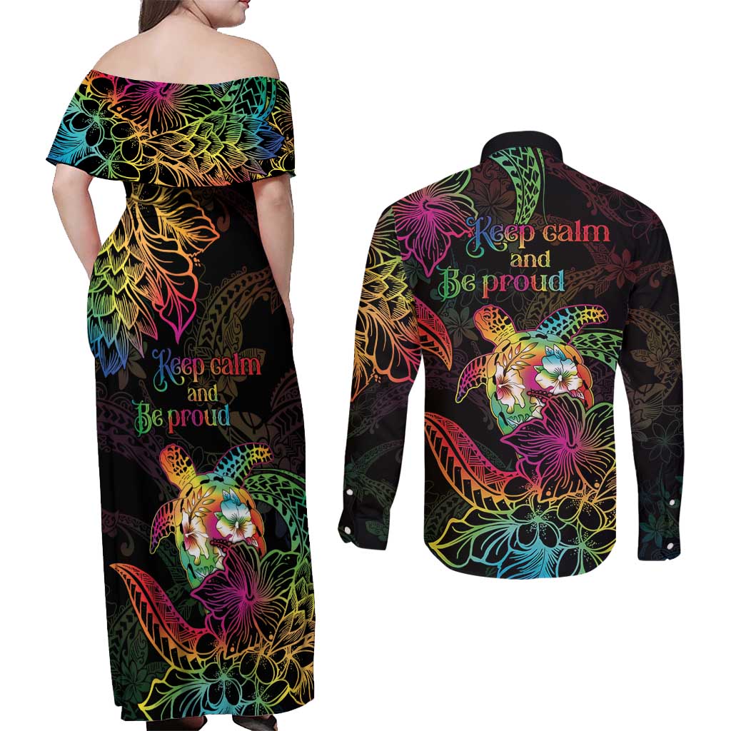 Hawaii Pride Couples Matching Off Shoulder Maxi Dress and Long Sleeve Button Shirt Aloha Is Aloha LT05 - Polynesian Pride