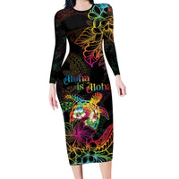 Hawaii Pride Family Matching Long Sleeve Bodycon Dress and Hawaiian Shirt Aloha Is Aloha LT05 Mom's Dress Colorful - Polynesian Pride