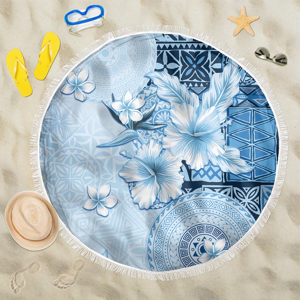 Hawaii Tapa Pattern With Blue Hibiscus Beach Blanket