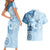 Hawaii Tapa Pattern With Blue Hibiscus Couples Matching Short Sleeve Bodycon Dress and Hawaiian Shirt