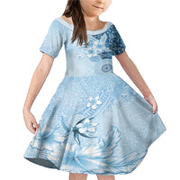 Hawaii Tapa Pattern With Blue Hibiscus Family Matching Mermaid Dress and Hawaiian Shirt