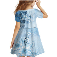 Hawaii Tapa Pattern With Blue Hibiscus Family Matching Mermaid Dress and Hawaiian Shirt