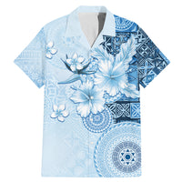 Hawaii Tapa Pattern With Blue Hibiscus Family Matching Mermaid Dress and Hawaiian Shirt