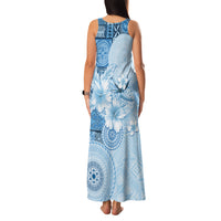 Hawaii Tapa Pattern With Blue Hibiscus Family Matching Tank Maxi Dress and Hawaiian Shirt