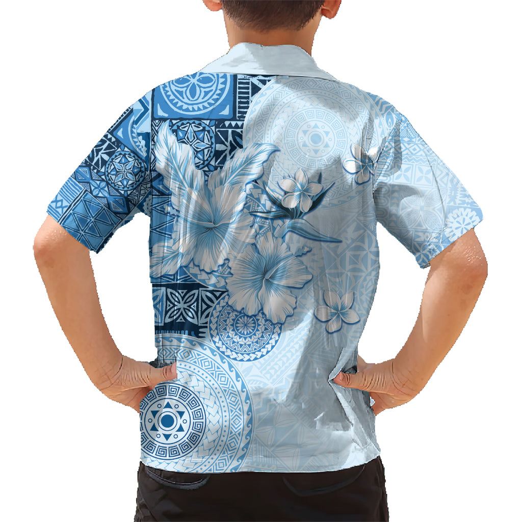 Hawaii Tapa Pattern With Blue Hibiscus Kid Hawaiian Shirt
