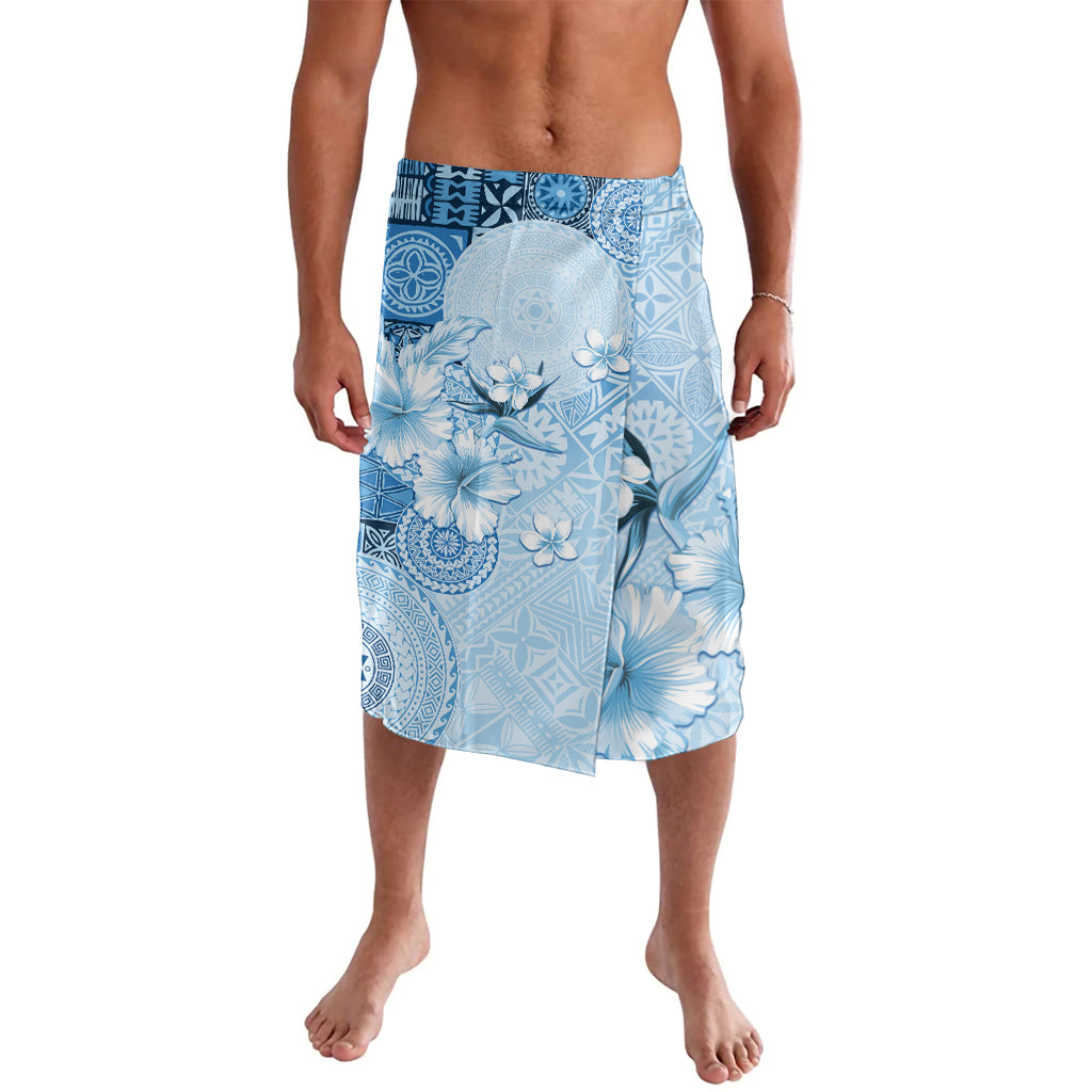 Hawaii Tapa Pattern With Blue Hibiscus Lavalava