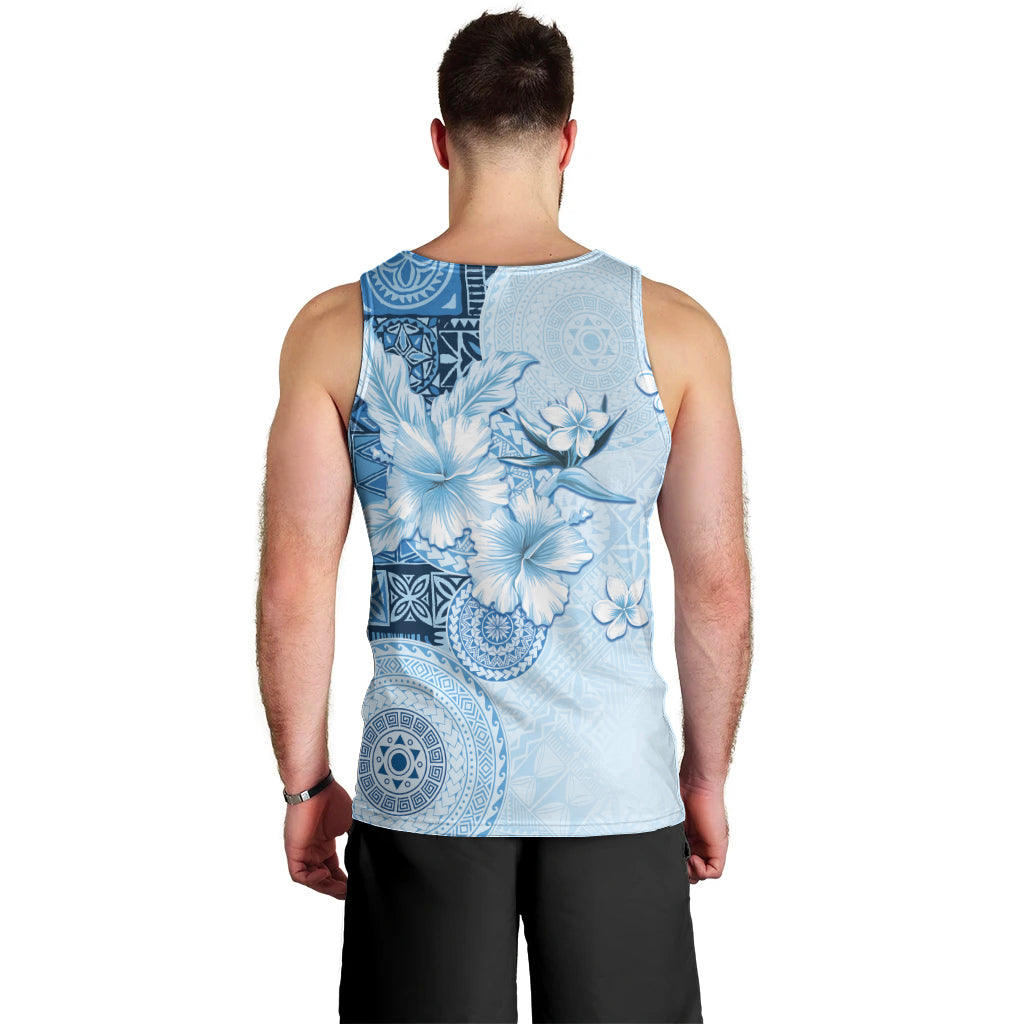 Hawaii Tapa Pattern With Blue Hibiscus Men Tank Top