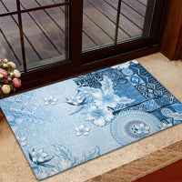 Hawaii Tapa Pattern With Blue Hibiscus Rubber Doormat