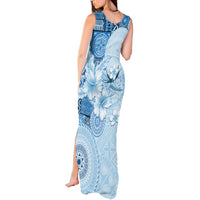 Hawaii Tapa Pattern With Blue Hibiscus Tank Maxi Dress