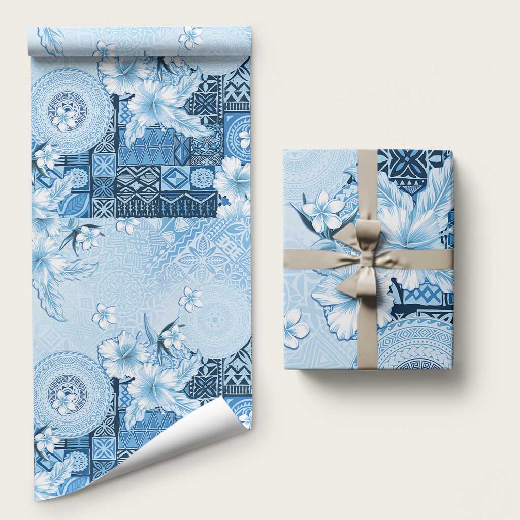 Hawaii Tapa Pattern With Blue Hibiscus Wrapping Paper - Polynesian Pride