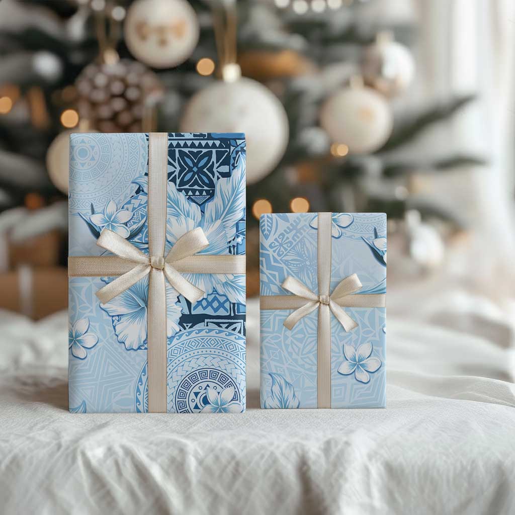 Hawaii Tapa Pattern With Blue Hibiscus Wrapping Paper - Polynesian Pride