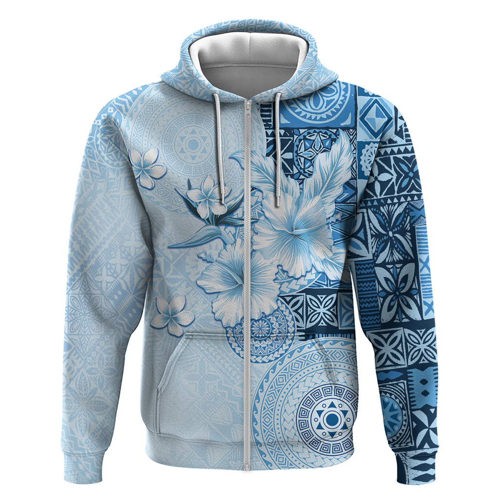 Hawaii Tapa Pattern With Blue Hibiscus Zip Hoodie