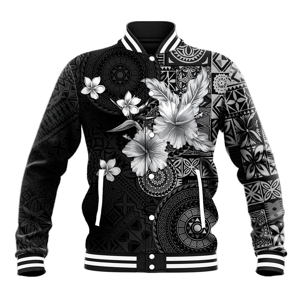 Hawaii Tapa Pattern With Black Hibiscus Baseball Jacket